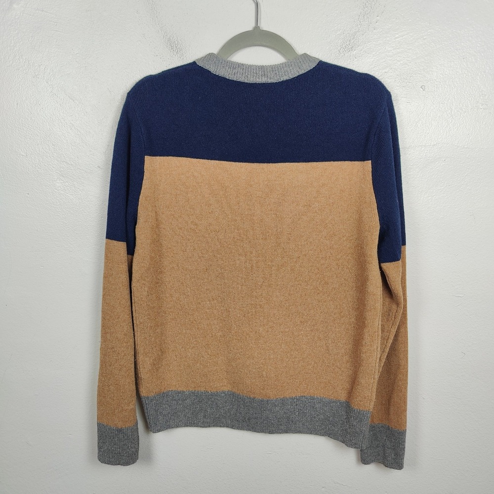 J Crew Sweater Mens Small Colorblock Merino Wool Blend Sweater Navy Tan Grey - Picture 8 of 12